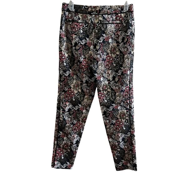 Anthropologie Maeve Jacquard Metallic Slim Pants Trousers Floral Size 0 - Picture 5 of 5